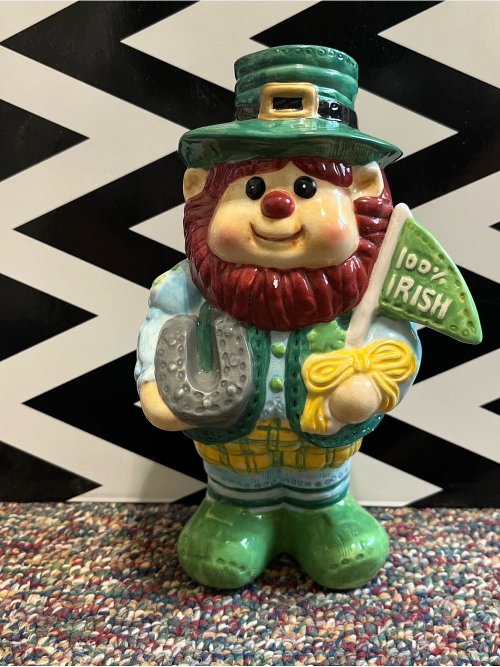 Irish Leprechaun Ceramic Figurine 100% Irish Plaque 8" Tall Hand-Painted St. Pat